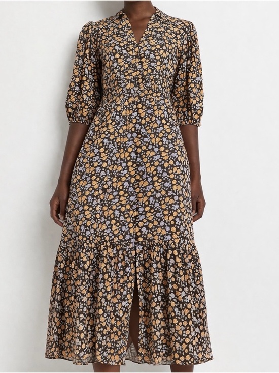 River Island Dresses & Skirts - River Island Black Floral Maxi Dress Puff Sleeve Smocked Waist Cottagecore Flowy